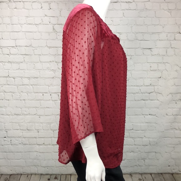 2X 3X Style & Co Burgundy Swiss Dot Velvet Top - Picture 4 of 7
